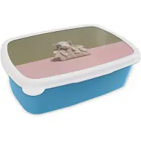 MuchoWow Broodtrommel Blauw - Lunchbox Tas - Pastel - Strikjes - Lammetje - Brooddoos 18x12x6 cm - Brood lunch box - Broodtrommels voor kinderen en volwassenen