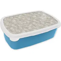 MuchoWow Broodtrommel Blauw - Lunchbox Tegels - Natuurlijk - Grijs - Brooddoos 18x12x6 cm - Brood lunch box - Broodtrommels voor kinderen en volwassenen