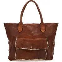 Campomaggi Leren Shopper Schoudertas Shopping Bag Cognac Bruine