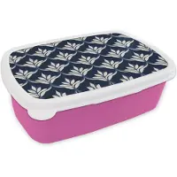 MuchoWow Broodtrommel Roze - Lunchbox Modern - Ontwerp - Blauw - Brooddoos 18x12x6 cm - Brood lunch box - Broodtrommels voor kinderen en volwassenen