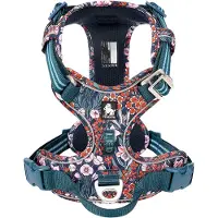 TrueLove - Hondentuigje - Hondenharnas - Blauw Bloemenpatroon - Reflecterend - Anti-Trek - Kleine tot Middelmatige Honden - Collectie 2025 - Navy - M