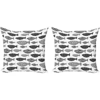 Abakuhaus Vis Kussenhoes Set – 2x40x40 cm – Zwart-Wit – Dubbelzijdig