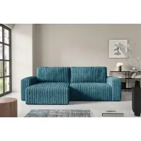 Fun-Möbel Eckbank met slaapfunctie NATALIA, bekleed met stof Tilia, blauw, met chaise longue aan de linkerkant