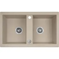Laveo BADLAND Spoelbak, granieten spoelbak, dubbele spoelbak, BARBADOS, 48x78, beige | Inclusief sifon!