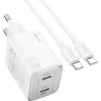 Hoco N42 GaN 45W + USB-C oplaadkabel, QC 3.0 snellader, netadapter, wit