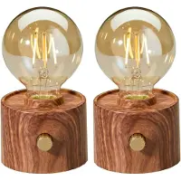 Northpoint Vintage LED-lamp met Edison-stijl, oplaadbaar met USB-C, dimbaar met draaiknop – moderne decoratie, 2 stuks, walnootkleur