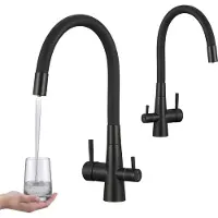 Laveo Riveco keukenkraan, zwart, geschikt voor waterfilters, met flexibele uitloop van 360 graden