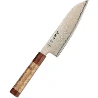 HEZHEN - Koper Damascus staal (37 laags - 12Cr18MoV kern) - X05C Retro Series - Santoku mes