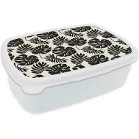 MuchoWow Broodtrommel Wit - Lunchbox Modern - Monstera - Zwart - Brooddoos 18x12x6 cm - Brood lunch box - Broodtrommels voor kinderen en volwassenen