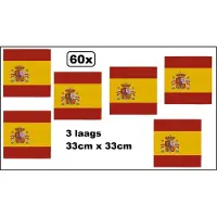 Wefiesta 60x Servetten Spanje 33cm x 33cm - 3 laags - Servet diner eten knoeien restaurant Spain WK 2026 BBQ thema feest verjaardag feest