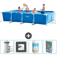 Intex Rechthoekig Frame Zwembad - 450 x 220 x 84 cm - Blauw - Inclusief Zwembadfilterpomp - Vloertegels - Chloor - Zwembadgids