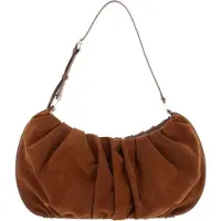 Mandarina Duck Leren Schoudertas Velvet Plisse Hobo Caramel Cafe Lichtbruin