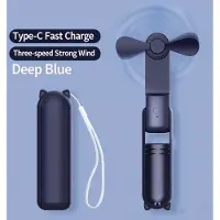 Crrynuo - Draagbare opvouwbare ventilator - USB-ventilator - kunststof bladen - donkerblauw - 1 verpakking