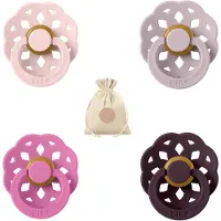 BIBS boheme fopspenen - Maat 1 0 - 6 maanden - Blossom, Dusky Lilac, Bubblegum, Plum + Bolletoet speenzakje