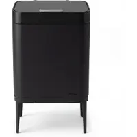 STAUS&BACH Prullenbak 60 liter - Inclusief afvalscheiderringen 2x 30 liter - 2 vakken - RVS - Zwart - 42x33x76cm - Nuvio