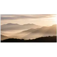 PosterMonkey Poster 80x40 cm - Bergen - Mist - Zonnestralen - Posters - Kamer decoratie - Wanddecoratie woonkamer - Muurdecoratie slaapkamer