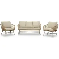 BUITEN living Flow stoel-bank wicker loungeset 5 personen | wicker + aluminium | bamboe beige | 3-delig