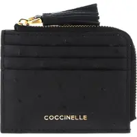 Coccinelle Leren Kaarthoes Tassel Ostrich Credit Card Holder Noir Zwart