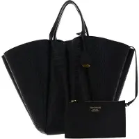 Coccinelle Leren Handtas Schoudertas Bundie Croco So Handbag Soft Croco Print Grained Leather Noir / Noir Zwart