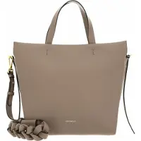 Coccinelle Leren Handtas Schoudertas Boheme Grana Double Handbag Double Grainy Leather Warm Taupe / Coff