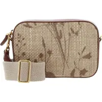 Coccinelle Leren Schoudertas Tebe Straw Shadow Print Mini Bag Multi Nature / Cuir Beige