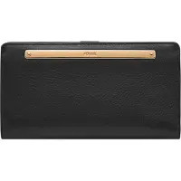 Fossil Leren Portemonnee Liza Slim Bifold Wallet Black Zwart