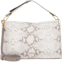 Coccinelle Leren Handtas Schoudertas Snip Deleva Snake Handbag Double Grainy Leather Powd. Pi / Powd. Pi Crème