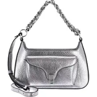 Coccinelle Leren handtas schoudertas Beat Grained Leather Handbag Steel zilverkleurig