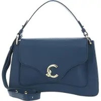 Coccinelle Leren schoudertas handtas C-Me Grained Leather Handbag Deep Blue blauw