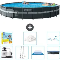 Intex Ronde Ultra XTR Frame Zwembad – 732 x 132 cm – inclusief pomp, ladder, bodemzeil, afdekking, onderhoudspakket, filterballen en reinigingsset