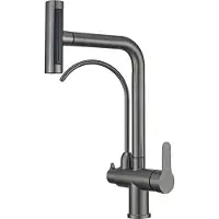 OEM Watervalmengkraan, flexibele uitloop, dubbele hendel, roestvrij staal, grijs