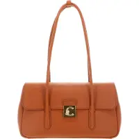 Coccinelle Leren schoudertas handtas C-Me Lock Handbag Grained Leather Crab Lichtbruin