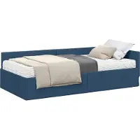 vidaXL Hoekbedframe met Matras Anders met hoofdeinde 2 st Blauw Stof