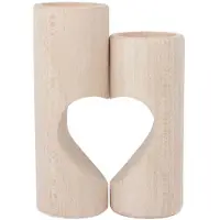 Playwood houten waxinelichthouder hart decoratie set van 2 naturel.