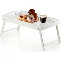 Kadax Bedtafel, ontbijtdienblad van grenenhout, 19 x 30 x 50 cm, serveerdienblad, inklapbaar beddienblad, eetdienblad voor ontbijt op bed, bijzettafel (wit)