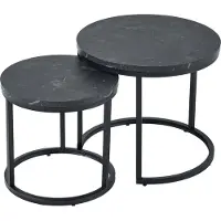 Invicta Set van 2 bijzettafels ELEGANCE 45cm zwart marmeren design metalen frame rond - 43644