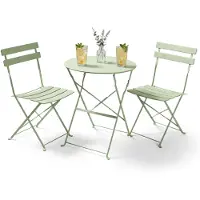 Akord 3-delige Balkonmeubelen ORION / Tuinmeubelset / Groene / Balkonset Bistrotafel en 2 Stoelen Inklapbare van Metaal / Tuinmeubelset / Ronde Tafelblad Ø 60 cm