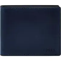 Fossil Leren Portemonnee Derrick RFID Large Coin Pocket Bifold Insignia Blue Donkerblauw