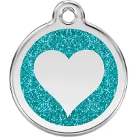 Red Dingo Heart Aqua glitter hondenpenning large/groot dia. 3,8 cm
