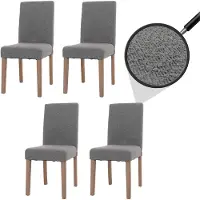 Mendler Set van 4 eetkamerstoelen Littau, keukenstoel met hoge rugleuning, stof/textiel bouclé hout ~ grijs, naturelkleurige poten