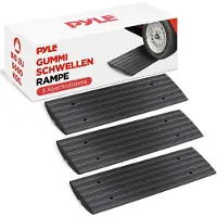 Pyle drempeloprijplaat, 3-Delige Rubberen Ramp Set voor Opritten, Verstelbare Drempelhulp, Oprijplaten voor Garages, Trottoirs, Vrachtwagens, Scooters, Fietsen, Motorfietsen en Rolstoel
