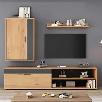 Merax TV-meubelset, 3-delig, met soft-close deuren, inclusief TV-kast, wandkast en wandplank, modern woonkamer meubel in houtkleur en zwart