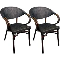 CLP Madetta Set van 2 Tuinstoelen - stapelbaar - aluminium houtlook - met armleuningen - 200 kg - koffie
