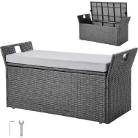 Vevor Tuinbank met opbergruimte, 180 kg draagvermogen, PE-rotan zitbank, opbergkist met kussen en zijhandgreep, opbergbank, zitplaats en decoratie voor terras, tuin en balkon, 104x45x52 cm