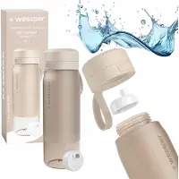 Wessper BPA-vrije drinkfles 700ml met actieve koolfilter – duurzame waterfles voor sport, school & fitness – Beige
