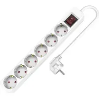 Plastrol Stroomverdelers met 6 stopcontacten, type Schuko, 250V, 16A, 5 meter lang, met schakelaar