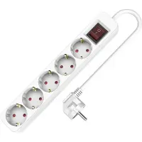 Plastrol Verlengsnoer met 5 stopcontacten (Schuko), 5 meter lang, met schakelaar, 250V, 16A