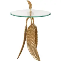 Invicta Extravagante bijzettafel FEATHER 65cm goud glazen blad handgemaakt rond - 42720