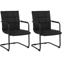 CLP Set van 2 stoelen Gandia, met armleuningen, bekleed met echt leer, zwart frame, zwarte kleur
