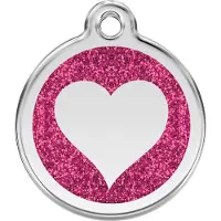 Red Dingo Heart Hot Pink glitter hondenpenning large/groot dia. 3,8 cm